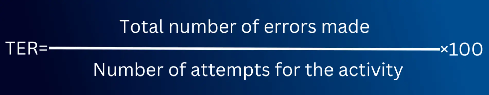 The Total Error Rate is calculated by dividing the total number of errors made by the number of attempts to do the activity, multiplied by 100.