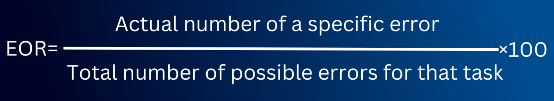 The formula for Error Occurrence Rate is calculated by dividing the actual number of specific errors by the total number of possible errors for the same task, multiplied by 100.