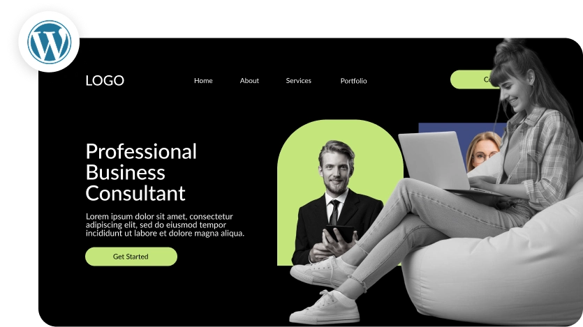 Custom WordPress website design for a professional business consultant displayed on laptop