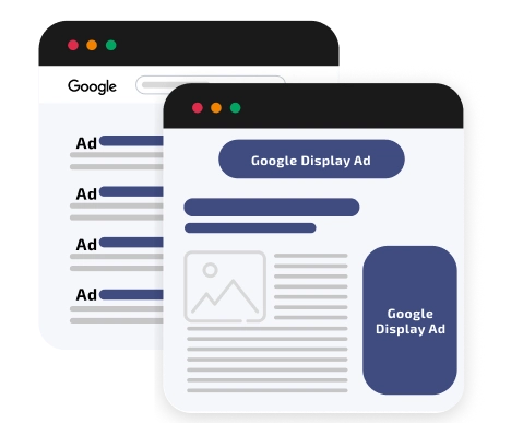 Google Ads search and display campaign interface