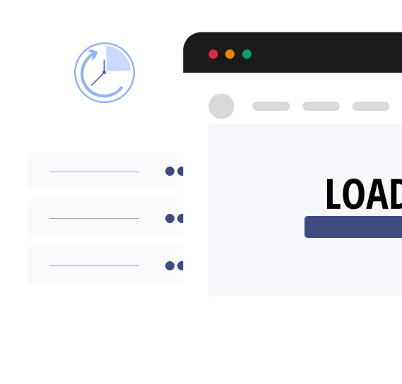 Faster website loading and reliable hosting performance illustration