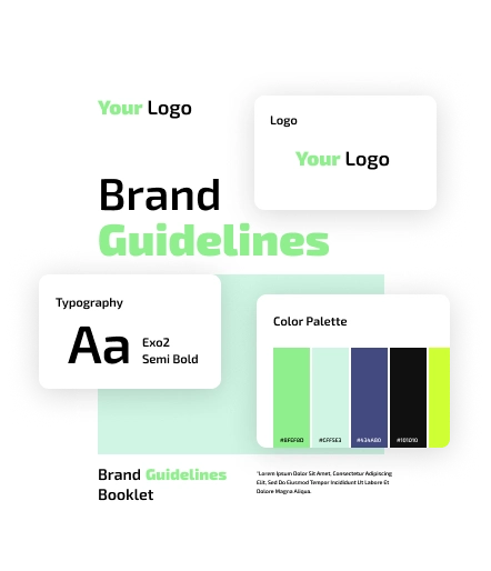 Brand guidelines showing typography and color palette